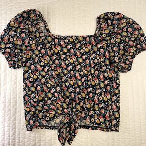 Loft Women's Floral Tie Front Square Neck Top, size Medium